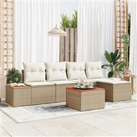 vidaXL 6-delige tuinbankset met kussens - beige poly rattan en acacia