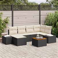 vidaXL 7-delige tuinset met kussens zwart poly riet acacia
