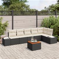 vidaXL 7-delige Tuinbankenset met kussens poly rattan acaciahout zwart