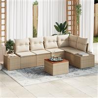 vidaXL 6-delige Tuinbankenset met kussens poly rattan acaciahout beige