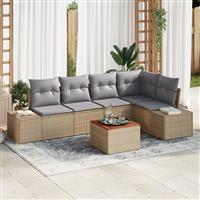 vidaXL 6-delige Tuinbankenset met kussens poly rattan acaciahout beige