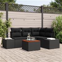 vidaXL 5-delige tuinset met kussens in zwart poly rattan en acacia