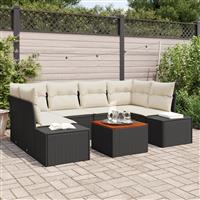 vidaXL 7-delige Tuinbankenset met kussens poly rattan acaciahout zwart