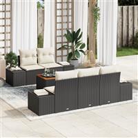vidaXL 6-delige Tuinbankenset met kussens poly rattan acaciahout zwart