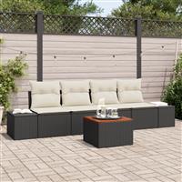 vidaXL 5-delige tuinbank set met kussens zwart poly rattan en acacia