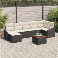 vidaXL 8-delige Tuinbankenset met kussens poly rattan acaciahout zwart
