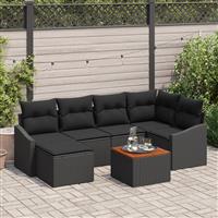 vidaXL 7-delige Tuinbankenset met kussens poly rattan acaciahout zwart