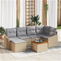 vidaXL 7-delige Tuinbankenset met kussens poly rattan acaciahout beige