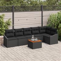 vidaXL 7-delige Tuinbankenset met kussens poly rattan acaciahout zwart