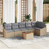 vidaXL 7-delige Tuinbankenset met kussens poly rattan acaciahout beige