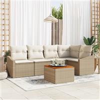 vidaXL 6-delige Tuinbankenset met kussens poly rattan acaciahout beige