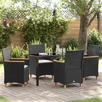 vidaXL 5-delige tuinset met kussens zwart poly rattan