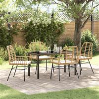 vidaXL 5-delige tuinset met kussens bruin poly rattan