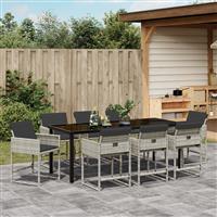 vidaXL 9-delige tuinset met kussens lichtgrijs poly rattan
