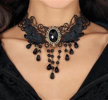 Black embroidered choker with beads