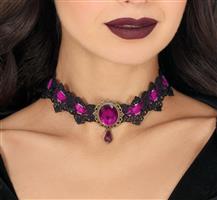 Lilac and black embroidered choker