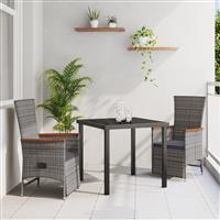 vidaXL 3-delige tuinset met kussens in grijs poly rattan