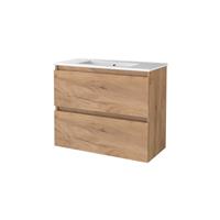Badmeubelset Aquasplash Salt 80x39cm Greeploos 2 Lades Met Wastafel 1 Kraangat Whisky Oak