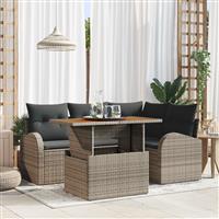 vidaXL 5-delige tuinset met kussens - Grijs Poly Rattan