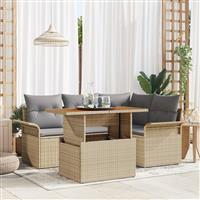 vidaXL 5-delige tuinset met kussens - beige poly rattan