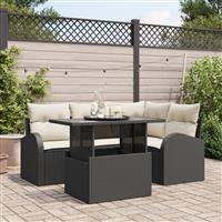 vidaXL 5-delige tuinset met kussens zwart poly rattan