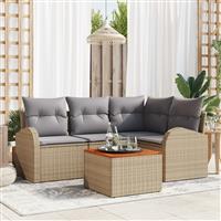 vidaXL 5-delige tuinbankset met kussens beige poly rattan acacia