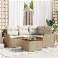 vidaXL 5-delige Tuinbankenset met kussens poly rattan acacia beige