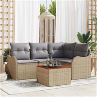 vidaXL 5-delige Tuinbankenset met kussens poly rattan acacia beige