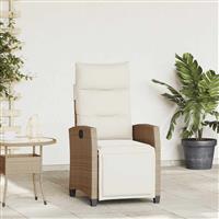 vidaXL Verstelbare tuinstoel met bijzettafel poly rattan beige