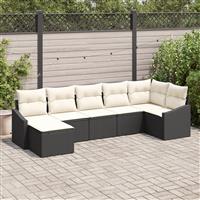 vidaXL Tuin Eetset 7 pcs Zwart, Crème Poly Rattan, Poedergecoat Staal