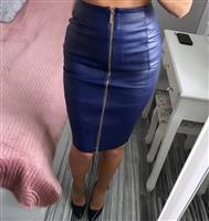 Blauwe leren rok met rits maat M