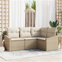 vidaXL Tuin Eetset 4 pcs Beige, Crème Poly Rattan, Poedergecoat Staal