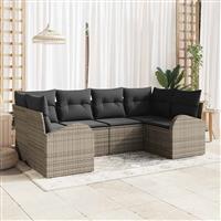vidaXL Tuin Sofa Set met kussen met opslag 6 pcs Grijs Poly riet