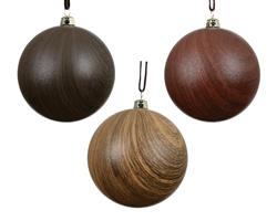 Luxe Kerstballen 8 cm bruin mat houtlook onbreekbaar set 3 stuks