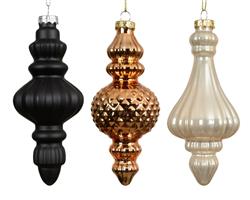 Glazen Ornament Zwart Opaal Brons 15 cm Set van 3
