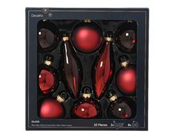 Kerstballen Glas Ossenbloed Mix Set van 10
