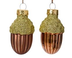 Kersthanger Glas Eikelvorm Espresso 4 cm Set van 12