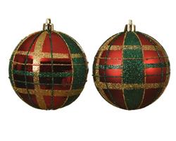 Kerstballen kunststof Tartan Schotseruit 8 cm / per stuk Supermooi! Bijzondere Decoratie voor Kerst