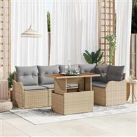 vidaXL Tuin Sofa Set met opslag 6 pcs Beige Poly riet