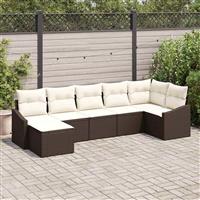 vidaXL Tuin Eetset 7 pcs Bruin, Crème Poly Rattan, Poedergecoat Staal