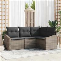 vidaXL Tuin Eetset 4 pcs Grijs Poly Rattan, Poedergecoat Staal