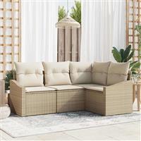 vidaXL Tuin Eetset 4 pcs Beige, Crème Poly Rattan, Poedergecoat Staal