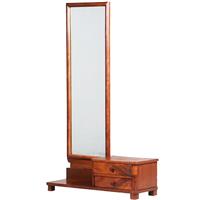 Strakke chique  draaibare facet geslepen passpiegel halspiegel art deco in notenhout frame met 2 lad
