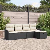 vidaXL Tuin Sofa Set met kussen met opslag 5 pcs Zwart Poly riet