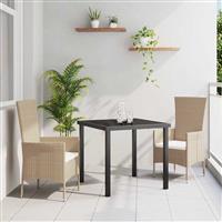 vidaXL Tuin Eetset met kussen 3 pcs Beige poly rattan