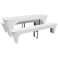 vidaXL Hoes voor biertafel en banken 225x50x80 cm stretch wit 3 st