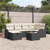 vidaXL Tuin Sofa Set met kussen met opslag 7 pcs Zwart Poly riet