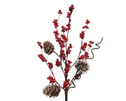 Rode bessentak flexibel met dennenappels 30 cm foam per tak