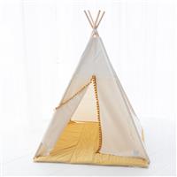 Boho Tipi tent - Cozy White Velvet - crème met pompons - met of zonder velvet speelmat Tipi tent + m