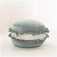 Velvet poef/kussen - Macaron - Blauw– zacht zitkussen in de vorm van een koekje Blauw 50x30cm